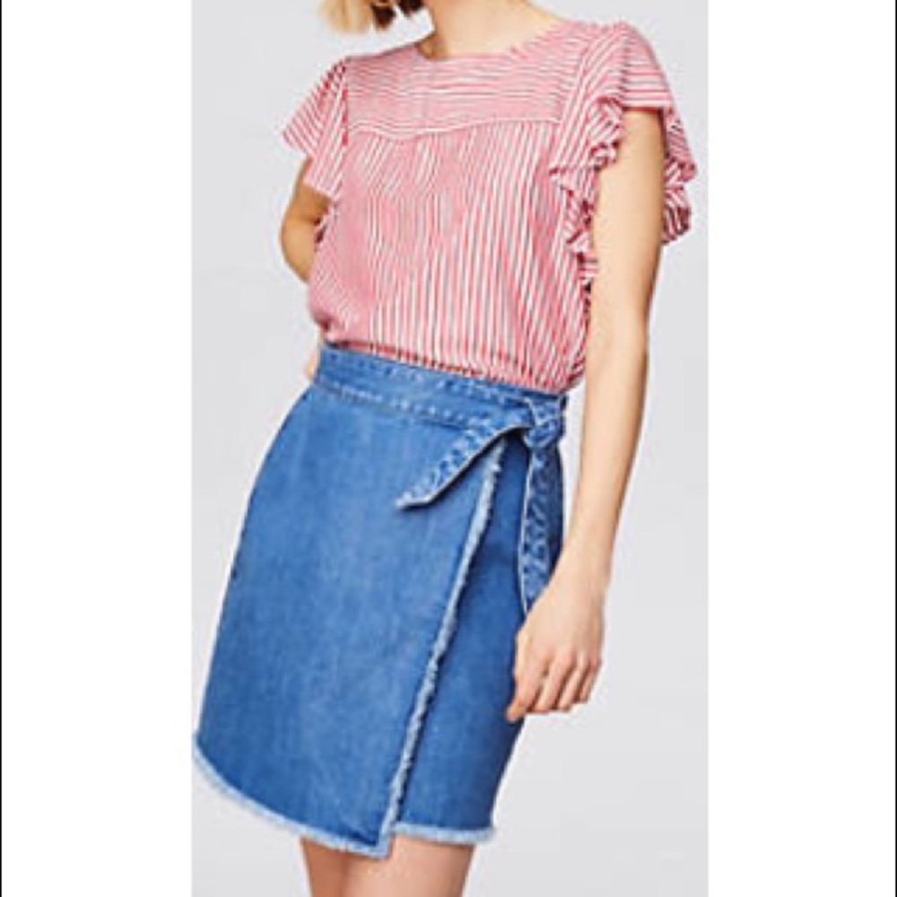 skin organic cotton denim wrapped skirt